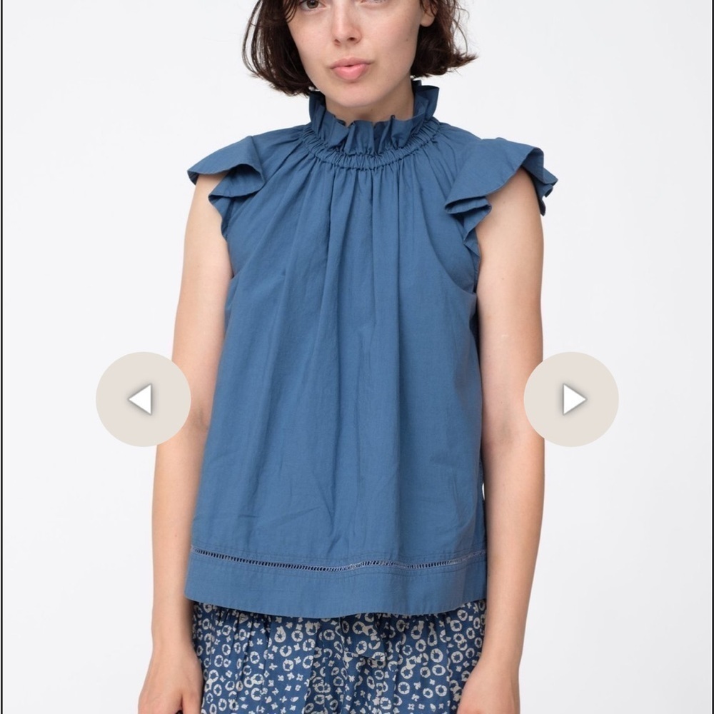 SEA NEW YORK Top CALAH TANK Flutter Sleeve Blue Elastic Neck Sz 0 XS
